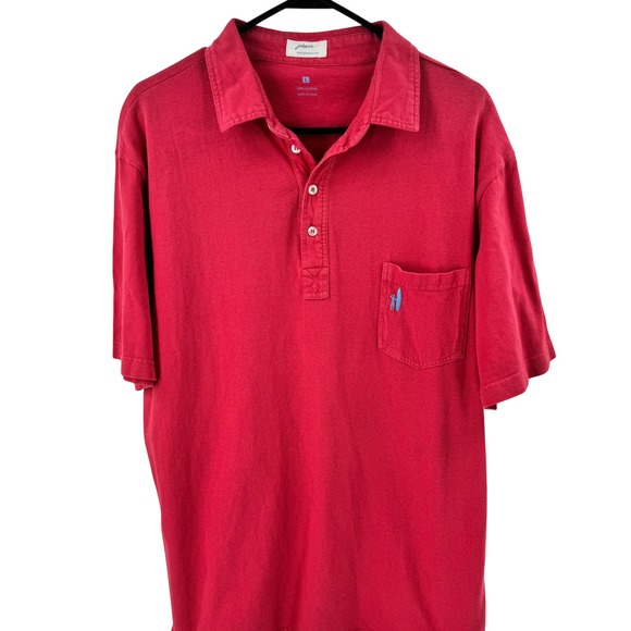Johnnie-O Mens Red Short Sleeve Cotton Polo Shirt Surfer Logo Pocket Size L - Picture 2 of 9